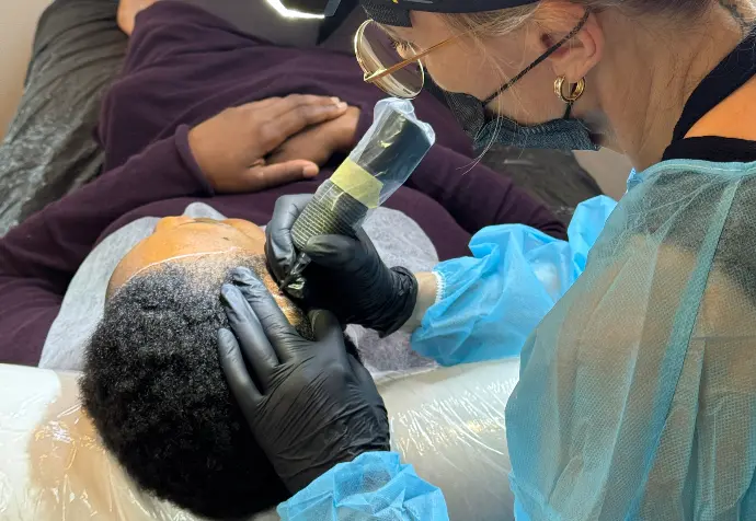 Traction cheveux sur femme de couleur foncée